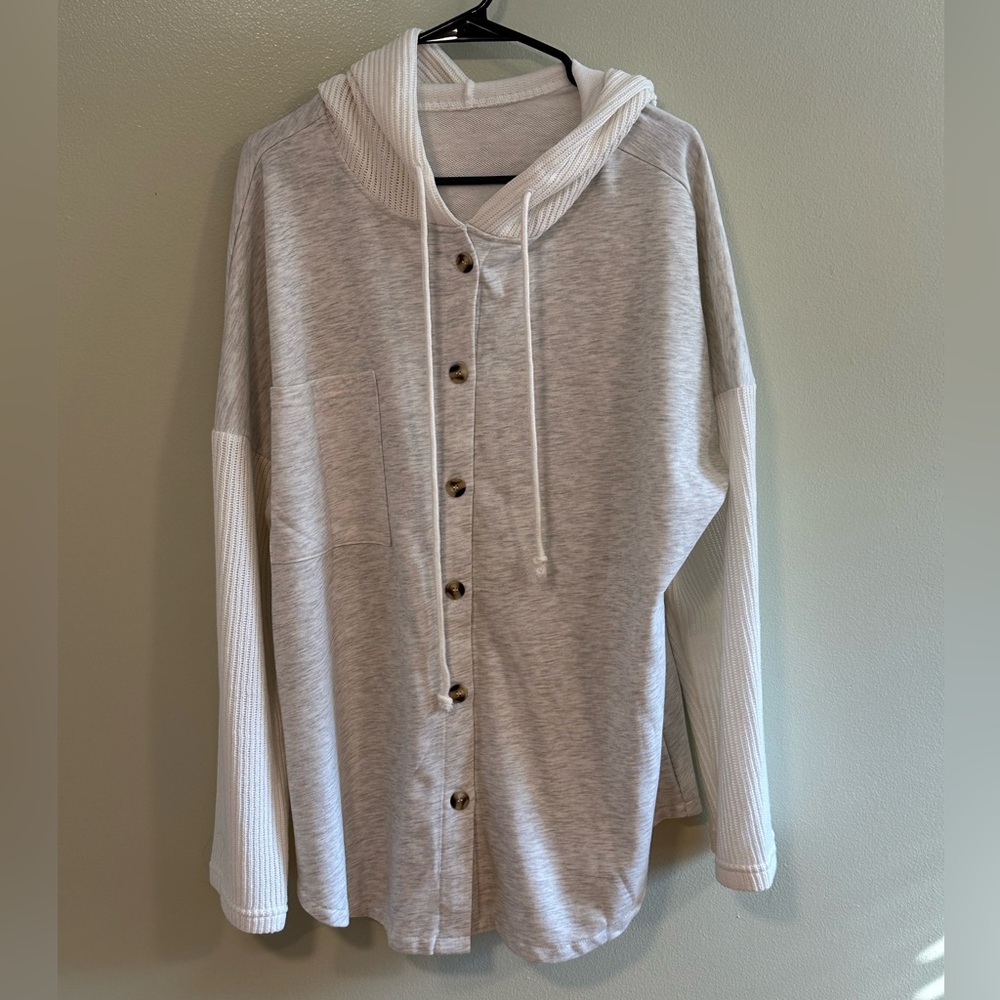 Cozy Gray Button-Up Hoodie - Picture 1 of 3